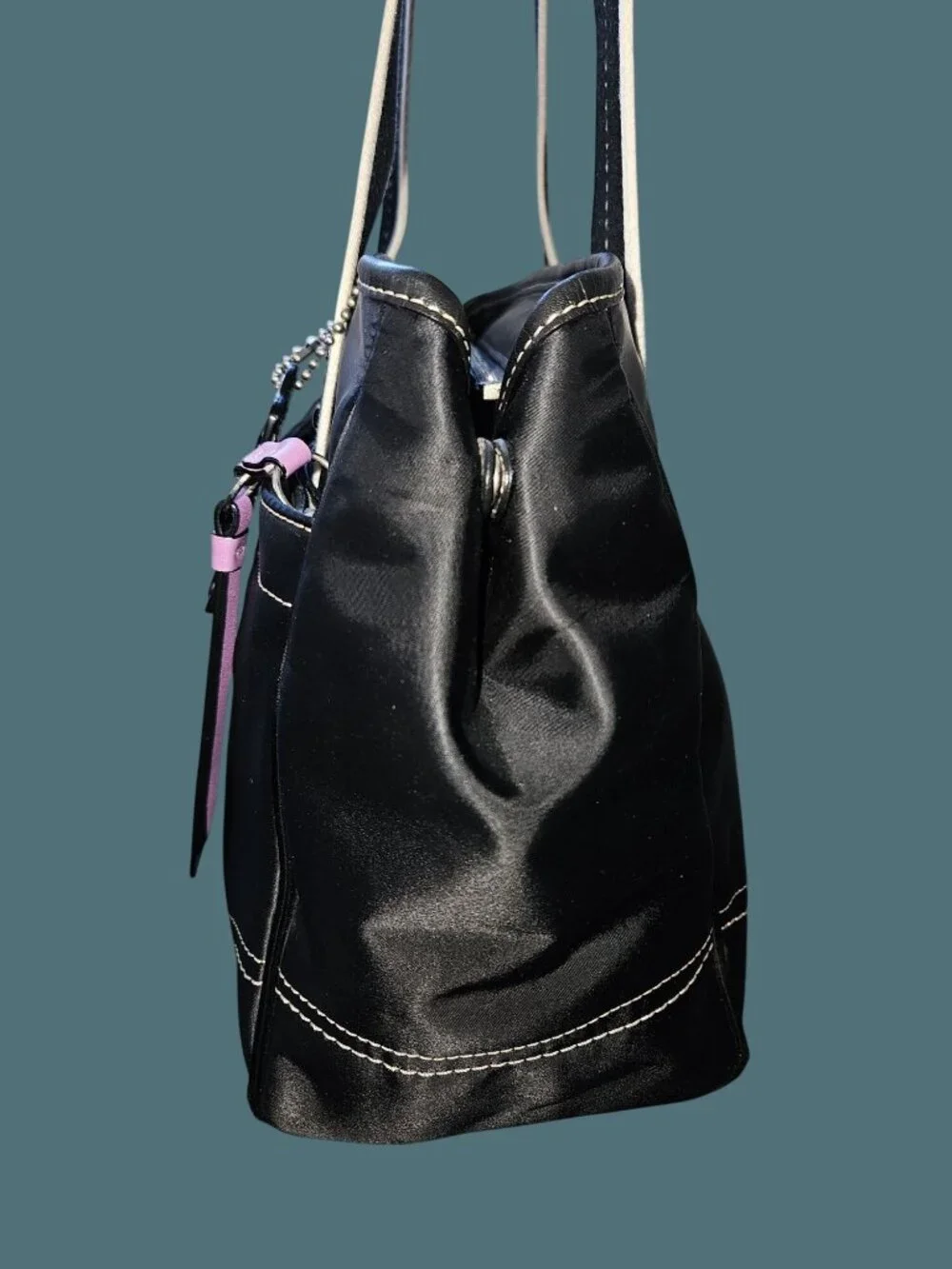 Coach Black Hamptons Weekend Nylon Side Cinched Snap Shoulder Tote Bag Travel